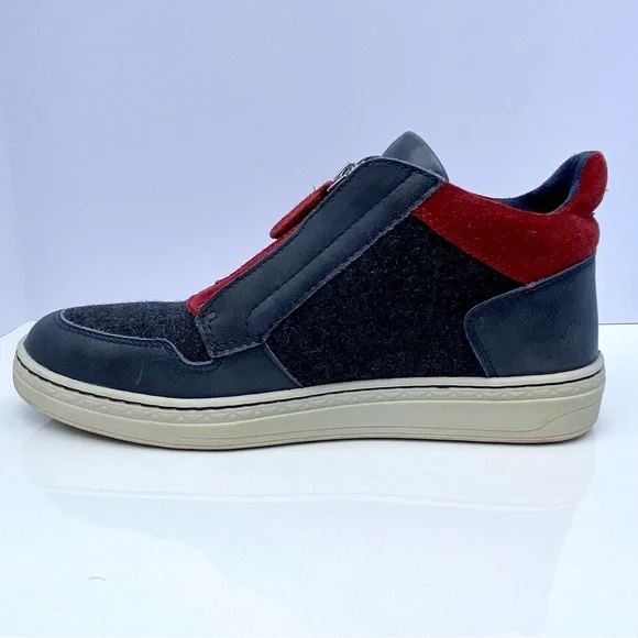 Earth, mid-top, leather & fabric sneaker, Zane navy & red, women’s size 8.5 - Picture 2 of 16